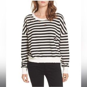 Splendid Distressed Striped Pullover, Black & White, Size Small